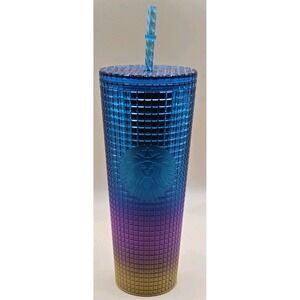 2023 Starbucks 24 oz Rainbow Grid Gradient Studded Rainbow Ombre Tumbler Cup